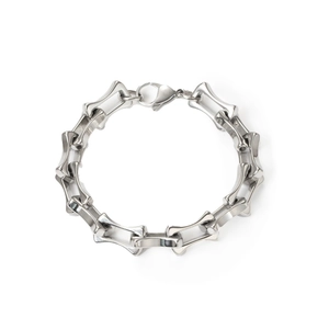 Pulsera de cadena moderna de acero inoxidable plateado con diseño de eslabón industrial