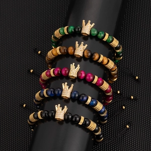 Conjunto de pulseras de cuentas con corona ajustable, baño de oro 18k y circonia