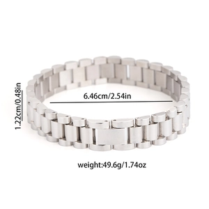 Dettaglio del bracciale a maglie in acciaio argento con misure e specifiche del peso