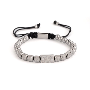 Verstellbares gewebtes Kronen-Armband-Set mit Zirkonia-Pflaster und silbernen Metallperlen