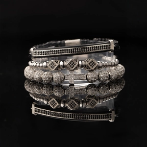 Hip hop set with cross pendant bracelet and micro-pave zircon metal bead jewelry