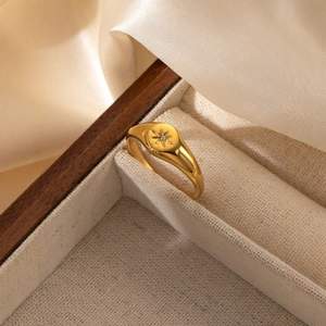 Vintage style 18k gold plated stainless steel star ring with sparkling zircon stone