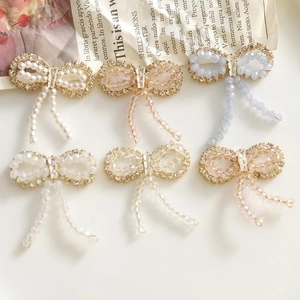 DIY Bowknot Tassel Charms For Jewelry Making Alloy Rhinestone Faux Artificial Pearl Bow Dangle For Earring Hair Accessories Crafts