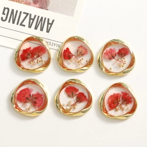 Alloy Gold Irregular Frame Red Dried Flower Resin Charms DIY Jewelry Making Accessories For Earrings Bracelet Phone Case