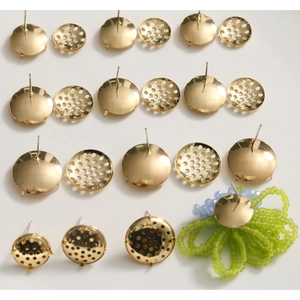 Gold-plated copper earring posts with sieve base for DIY jewelry making accessories