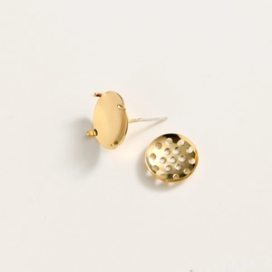 Detail showing 18k gold plated earring studs and settings for DIY jewelry making