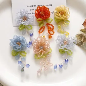 Boucles d'Oreilles Pendantes Fleurs Perlées Tissées à la Main Style Mori Vintage Perles en Verre Glands Bijoux Cadeau