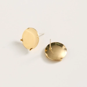 Detailed view of gold-plated flat round stud earrings for DIY jewelry making accessories