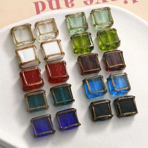 Square glass beads with gold glitter edges for DIY jewelry making in multiple colors
