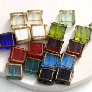 Colorful square glass beads with gold foil edges for DIY jewelry and bracelet making