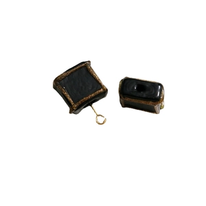 Square black glass beads with gold glitter edges for DIY jewelry making and pendants