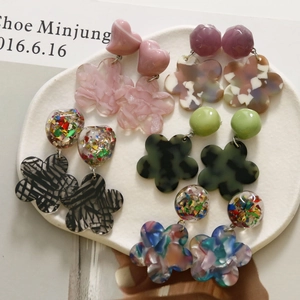 Chic acetate flower earrings set with colorful petal pendants for women fashion jewelry