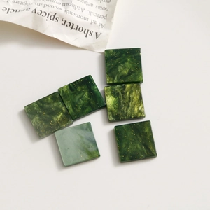 Détails de breloques carrées en acrylique marbre vert avec paillettes dorées pour bijoux DIY