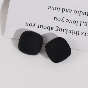 Matte black rounded square resin earrings in a minimalist retro frosted finish