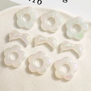 Iridescent AB resin flower and bow charms for DIY jewelry and hair accessories