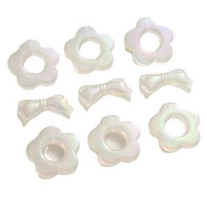 Iridescent white resin flower and bow accessories for DIY jewelry and hair clips