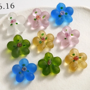 Frosted floral glass beads in pastel colors for DIY jewelry and handmade crafts