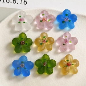 Matte frosted glass flower beads in various colors for DIY jewelry making accessories