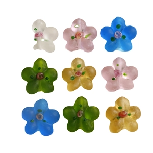 Set of 9 matte frosted glass flower beads for DIY jewelry making in assorted colors