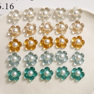 Breloques de Fleurs en Résine Avec Centre de Künstliche Perles d'Imitation Accessoires de Bijoux DIY Pour Boucles d'Oreilles Barrettes