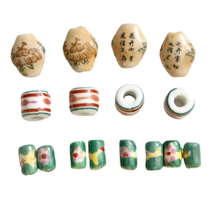 Retro handmade ceramic beads with Chinese characters and floral patterns for DIY jewelry