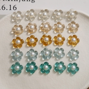 25 breloques fleurs en résine avec perles bleu vert et ambre pour bijoux DIY