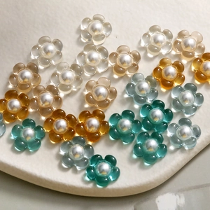 Détails de perles fleurs en résine colorée avec perles nacrées pour bijoux DIY