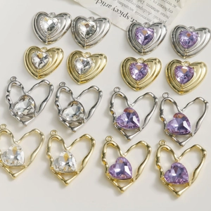 Pendentifs cœur avec strass dorés et argentés pour création de bijoux DIY