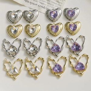 Détails de pendentifs cœur en strass dorés et argentés pour la création de bijoux DIY
