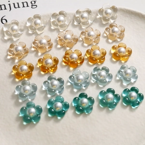 Breloques fleurs en résine colorée avec perles pour bijoux DIY et accessoires cheveux