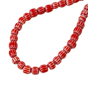 Perline di ceramica etnica a zucca 9x7mm rosse e bianche per gioielli e capelli fai-da-te