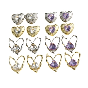 Lot de breloques en forme de cœur avec strass dorés et argentés pour bijoux DIY