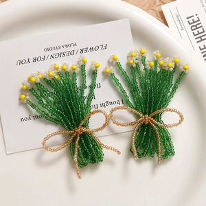 Handwoven Forest Style Flower Bouquet DIY Earring Material Green Acrylic Beads Bow Design For Women Jewelry Making Accessory