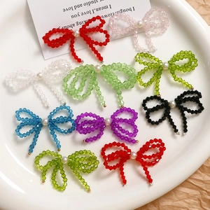 Handmade beaded crystal bow earrings with pearls in various colors for DIY crafts