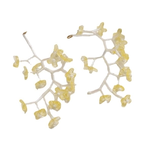 Translucent yellow bellflower glass beaded earrings with a minimalist floral DIY style