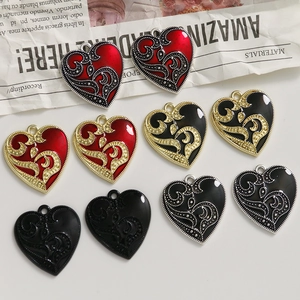 Vintage hollow heart alloy pendants with scrollwork detail for DIY jewelry making