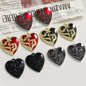 Gothic heart pendants in red, gold, and black alloy for DIY creative jewelry making