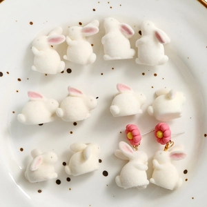 Sweet white flocked bunny resin accessories for DIY jewelry and phone case making