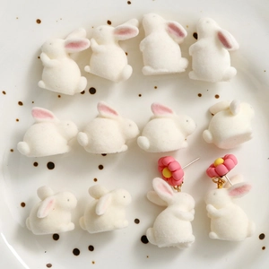 Sweet 3D flocked rabbit resin charms and floral stud earrings for DIY accessories