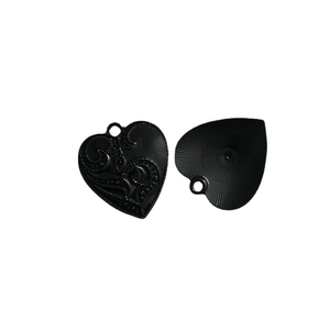 Gothic black heart alloy charms with embossed scroll texture and hanging loops