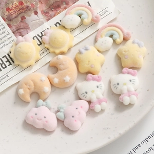 DIY flocked cartoon accessories set featuring sun moon star rainbow and kitty shapes