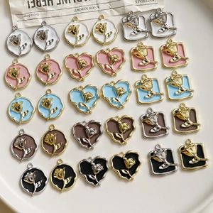 Enamel rose charms in heart and round shapes for DIY jewelry making accessories