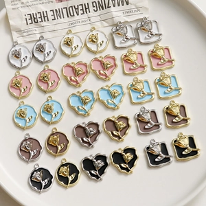 Vintage Alloy Rose Heart Round Square Charms Enamel Flower Pendants For DIY Jewelry Making Earrings Bracelet Necklace Handmade Accessories