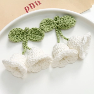 Handcrafted Crochet Lily Of The Valley Flower DIY Material For Earrings Hair Clips White Green Knitted Floral Decoration