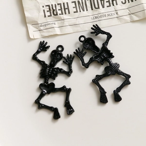 Detailed view of black skull alloy pendants with glossy front and textured back for DIY