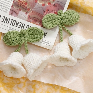 Handmade crochet lily of the valley knitting flower pendant with green leaves
