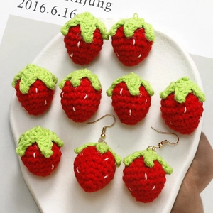 Handmade crochet strawberry earrings and knit pendants for DIY jewelry making