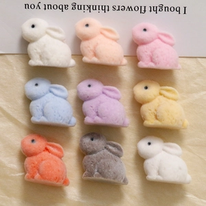 Cute 3D Flocking Rabbit Resin Charms Macaron Color Mini Animal Pendants For DIY Earring Hair Accessory Jewelry Making Materials