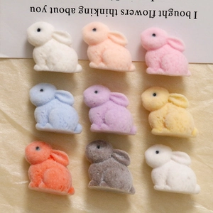 Cute 3D flocked bunny resin charms in macaron colors for DIY jewelry and hair accessories