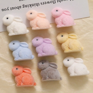 Colorful flocked 3D cartoon rabbit resin accessories for DIY jewelry making and crafts
